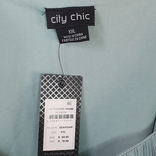 CITY CHIC Pleated Swing Top blue seafoam tunic Plus Sze XXL / 24 NWT RRP $69.95 - Foto 6 di 8