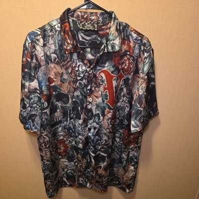 Rebel Vengeance All Over Print AOP Japanese Samurai Skull Shirt Sz M 