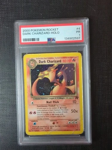 PSA 1 Dark Charizard 4/82 Holo Foil Rare Team Rocket 2000 Pokemon WoTC PR