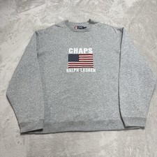 Chaps Ralph Lauren American Flag Embroidered Crewneck Sweatshirt Gray XL Vintage