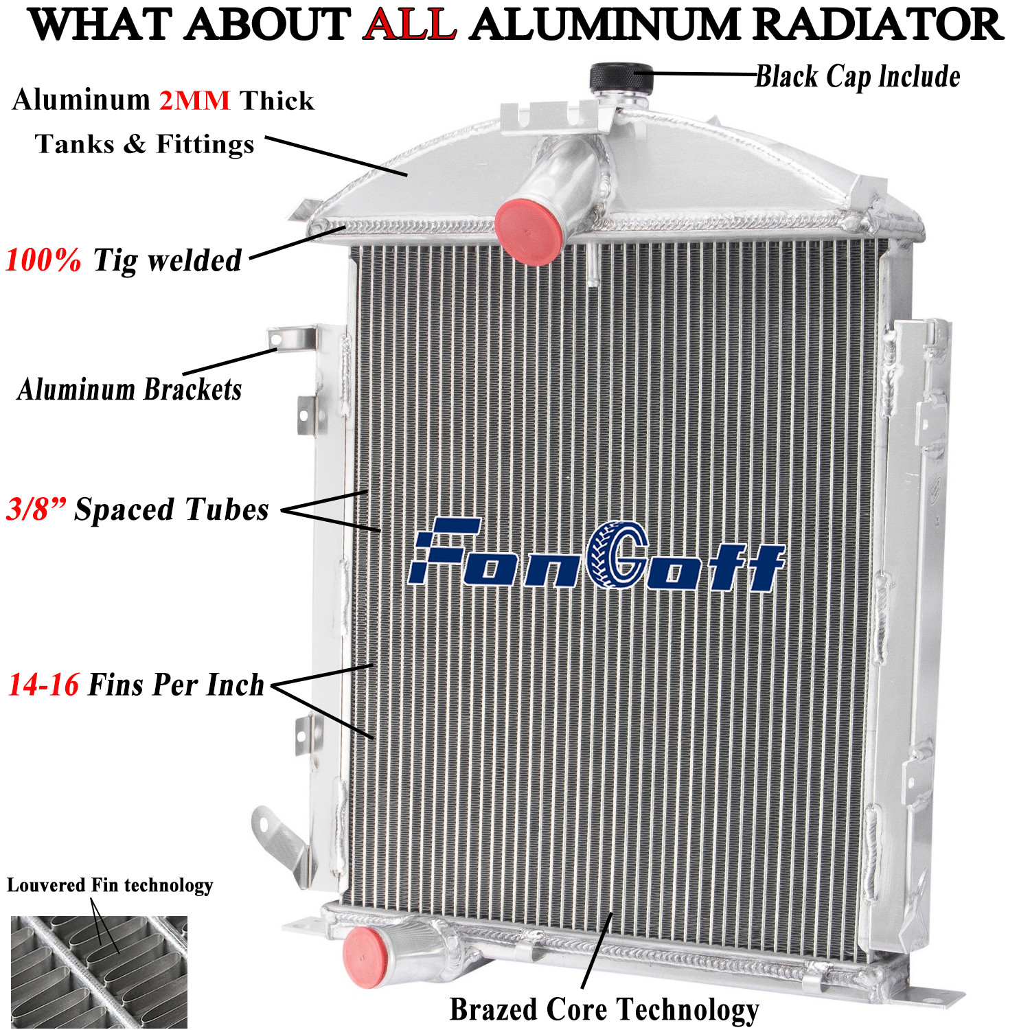 Aluminum 4 Row Radiator For 1928-1929 Ford Model A Heavy Duty 3.3L L4