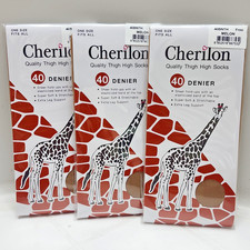 Lot 3 pairs- Cherilon Quality Sheer Thigh High Socks Melon 40 Denier One Size