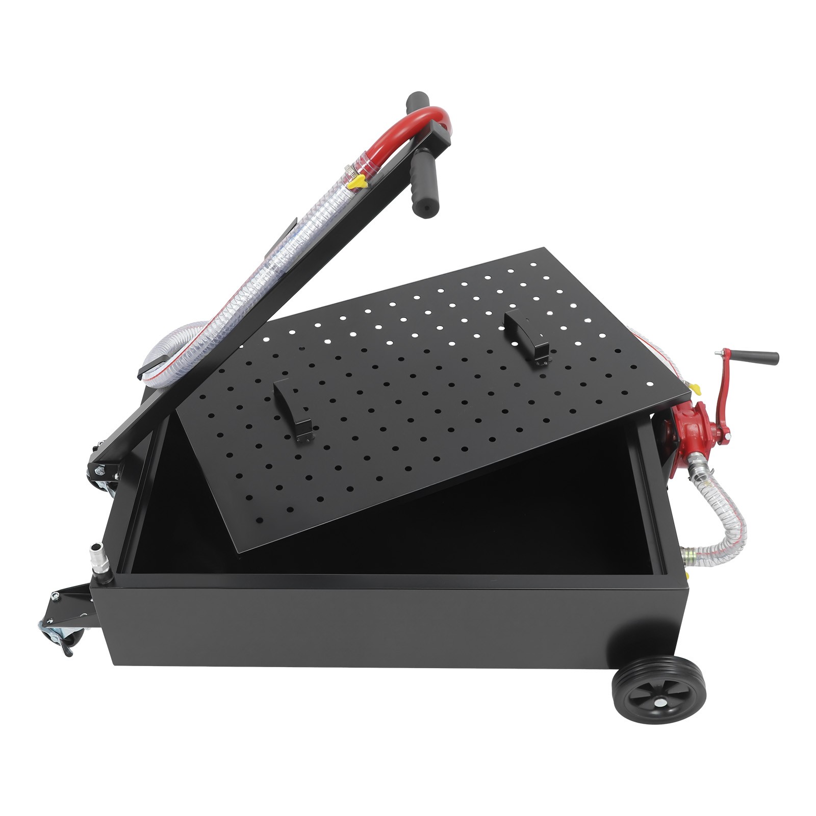 15 Gallon Oil Drain Tank Oil Drain Pan Large Capacity Oil Change Pan Dolly +Pump