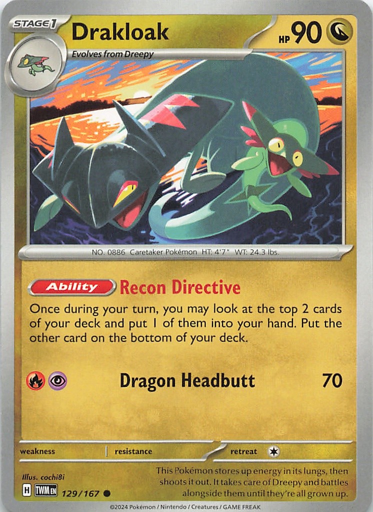 Drakloak 129/167 Common Twilight Masquerade Pokemon Near Mint