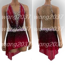Ice skating dress Competition Figure Skating Twirling Costume red dyeing