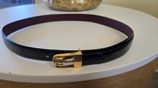 Vintage ROYAL brand black Crocodile Belt Silver/gold Buckle Sz 44 Mens