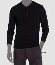 Hugo Boss Men's Black Slim Fit Ribbed Henley Shirt Size XXL