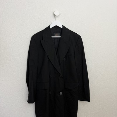 Dinomoda Damen Mantel Schwarz Gr. L/XL 100% Wolle Frühling Herbst Vintage 90er