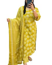Women's Floral Printed Embroidery Stright Kurta with Pant  Dupatta Set