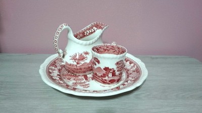 Copeland  Spode's Tower - Pink Demitasse Espresso Cup/Saucer and Creamer Set 