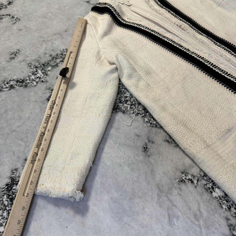 Cárdigan Chicos para mujer talla 2/12 frente abierto beige negro ribete chaqueta tejida Foto 4 de 4