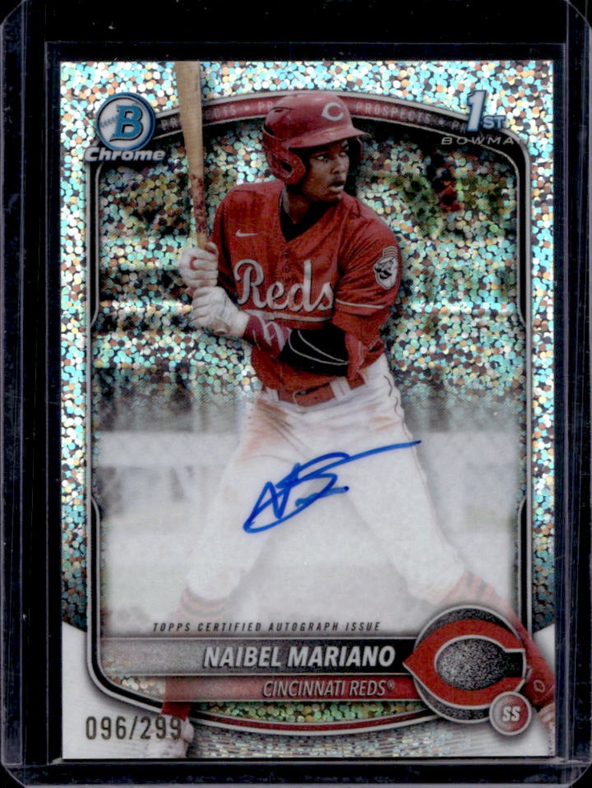 2025 Bowman Naibel Mariano Chrome Auto Speckle Refractor 1st Prospect #96/299