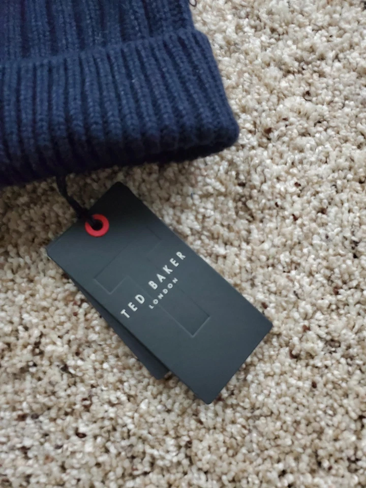 Gorro Ted Baker para hombre talla única azul lana merino mezcla cachemir tejido nuevo con etiquetas Reino Unido Foto 2 de 4