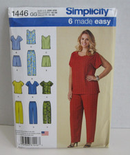 Simplicity 6 Made Easy Tops, Pants or Shorts Pattern 1446 Women's 26W-32W Uncut