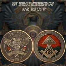 Brotherhood Masonic Challenge Coin Double Eagle & Eye of Wisdom Collectible Coin