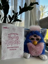 HTF Vintage Furby Babies 1999 Deep Blue White Pink Rare Brown Eyes Works