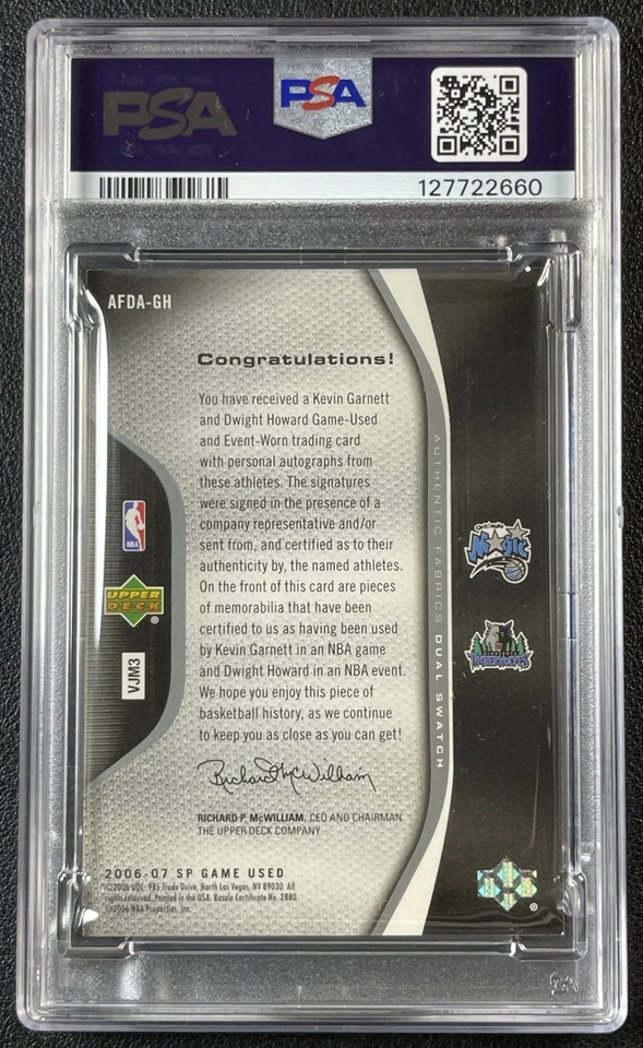 KEVIN GARNETT DWIGHT HOWARD PSA 8 2006 SP GAME USED FABRICS DUAL JERSEY AUTO /50 - Image 2 of 2