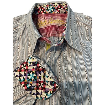 Robert Graham Mens XL All Over Embroidered Shirt Contrast Flip Cuff Multicolor