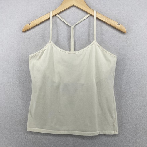 EILEEN FISHER Tank Top S Stretch Cotton Jersey Racerback Cami Shelf Bra Ivory