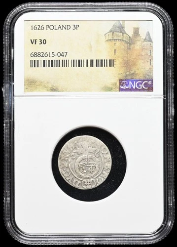 POLAND. Georg Wilhelm, 1626, Silver 1/24 Thaler (3 Polker), NGC VF30