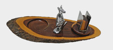 VINTAGE MATCH BOX & ASHTRAY HOLDER AUSTRALIAN SOUVENIR MULGA WOOD KANGAROO TRAY