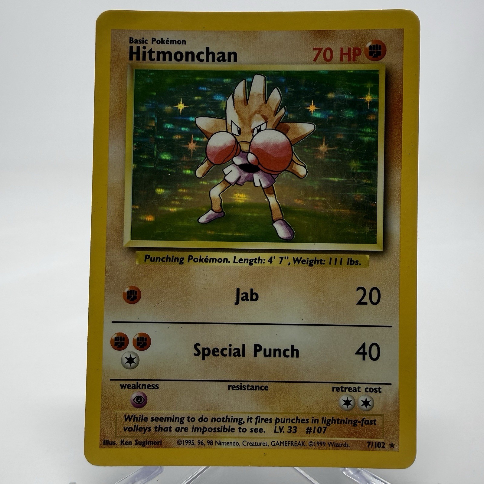 Pokemon TCG Hitmonchan Base Set 7/102 Holo Rare Unlimited 1999 WOTC