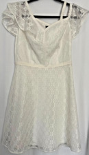 Guess Lace Dress Women's Off Shoulder Ruffle Fit Flare Ivory/White Size 8 Lined