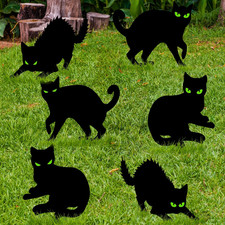 Halloween Decorations Outdoor - 6pc Corrugated Plastic Black Cat Decor w/ Stakes