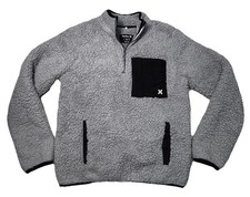 Hurley Sherpa Fleece Pullover Kids Large 10/12 Gray 1/4 Zip Jacket Cozy