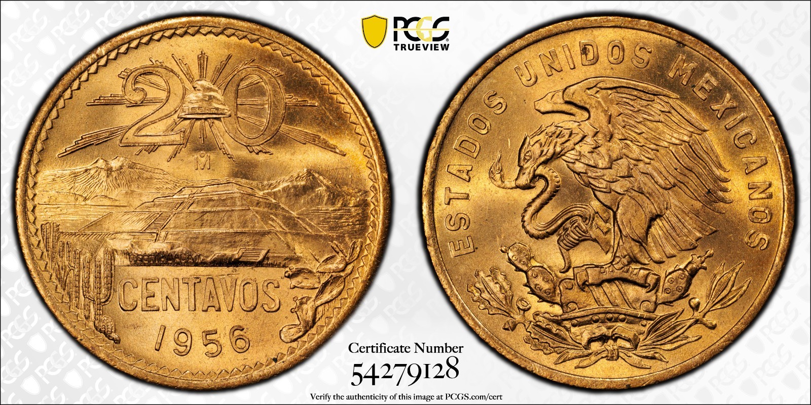 Mexico 20 Centavos 1956-Mo PCGS MS 66 RD