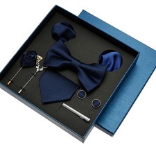 Solid Color Silk Tie Set for Men with Cufflinks Pocket Square Formal Party Wear