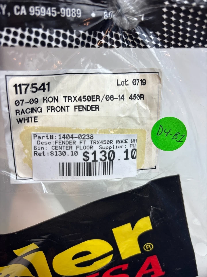 NUEVO Guardabarros delantero Maier White Racing 06-14 Honda TRX450R 07-09 TRX450ER 1404-0238 Foto 4 de 4