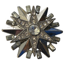 Vtg Silver Tone Rhinestone Snowflake Star Pin Brooch