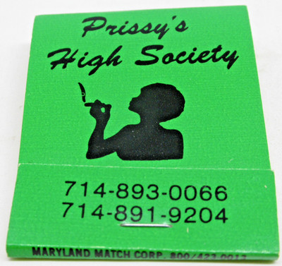 Stanton California Prissy's High Society Toke Shop Beach Blvd FULL Matchbook