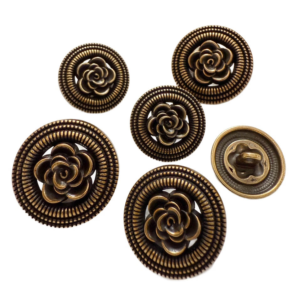 5PC Antiqued Bronze Rose Floral Metal Buttons Shank Buttons 25mm - Image 4 of 4