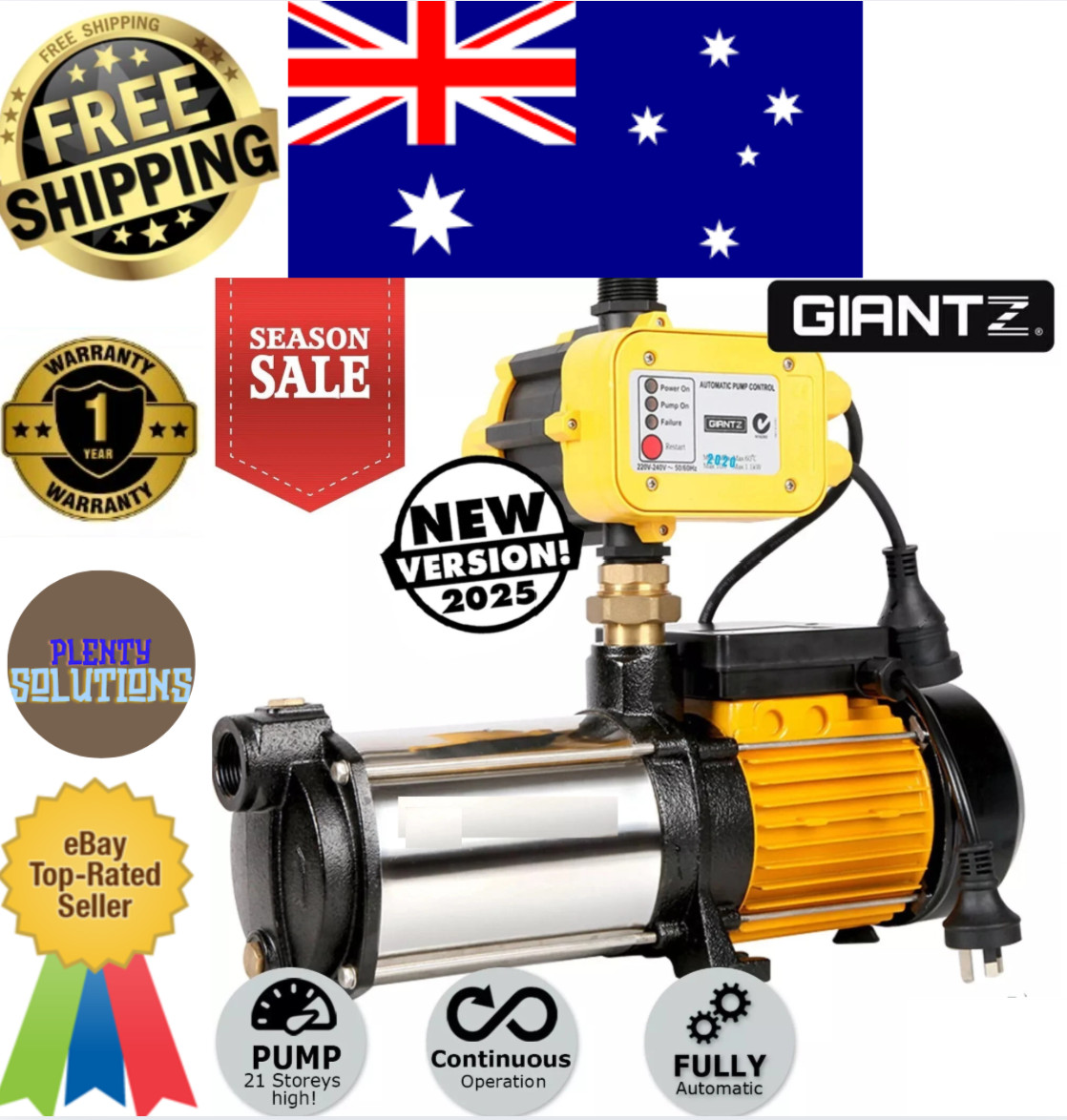 3.5HP Multi Stage Water Pump High Pressure Garden Household Rain Tank Irrigation