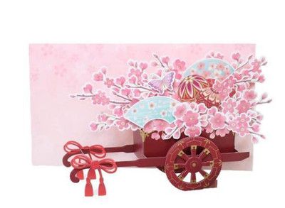 Japanese Sakura Pop-Up Greeting Card Flower Cart Standing Display Birthday Card