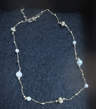 Goldfarbene Perlen Zopfkette Halskette weiße Kunstperlen Karabinerverschluss 16 Zoll