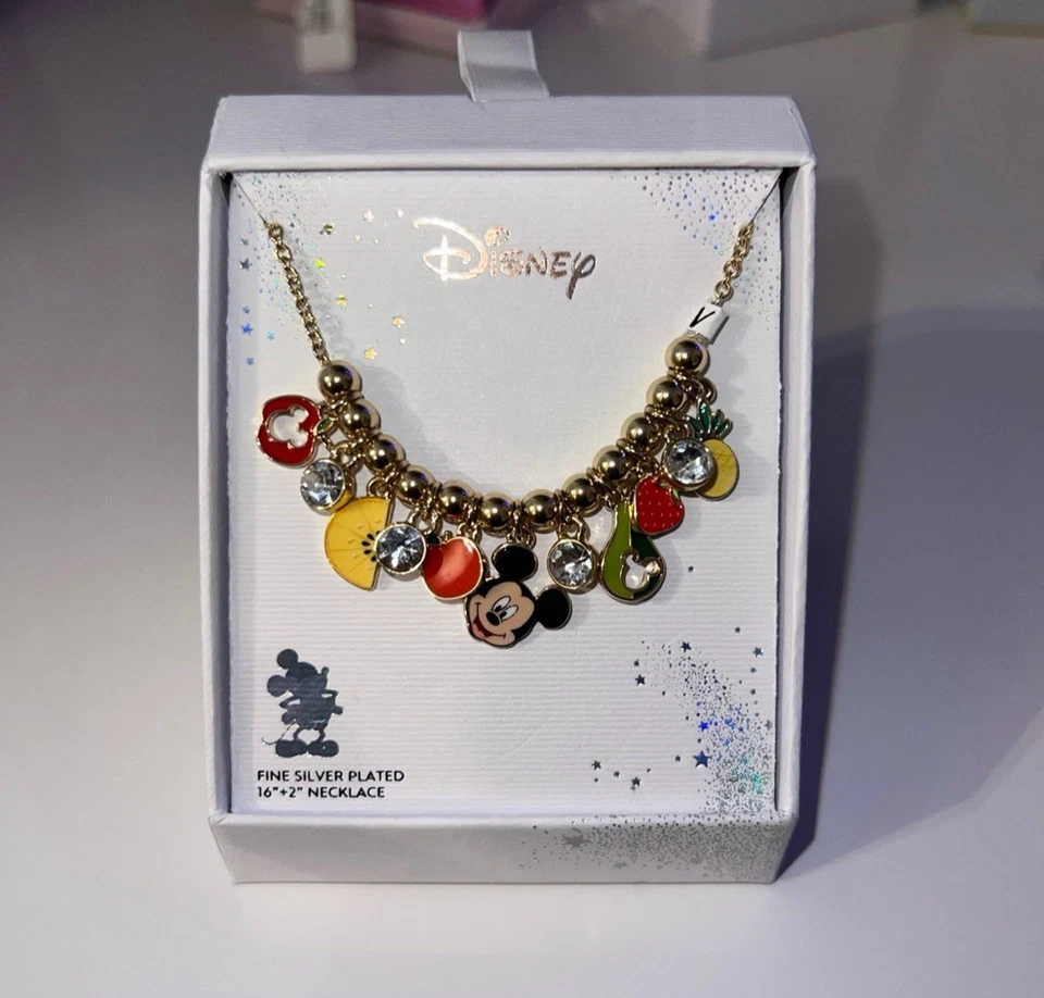 MICKEY NECKLACE with Fruits and Rhinestones Gold Tone Vintage Disney Jewelry - Image 2 of 3