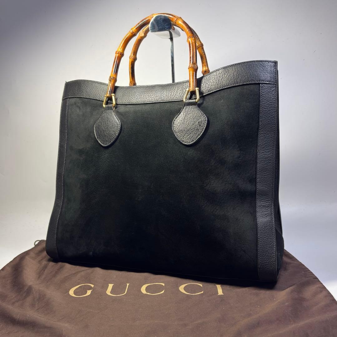GUCCI Diana Bamboo Tote Hand Bag Magnetic Leather Suede Black Vinatge From Japan