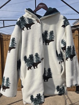 Denali Coat Womens One Size Green Reversible Fleece Hooded Parka Bears Winter