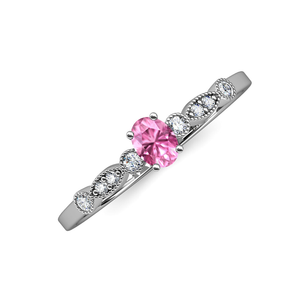 Pink Sapphire and Diamond 5/8 ctw Engagement Ring 925 Sterling