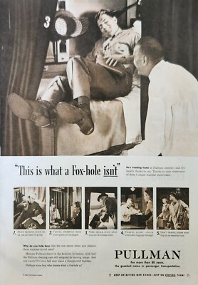 1945 Pullman Eisenbahn Wagen Vintage Werbung This is what a fox hole is not 