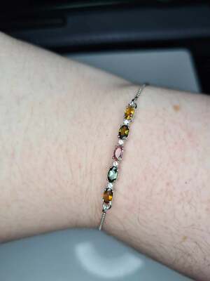 Multi-Turmalin verstellbares Bolo Armband in Platin Overlay 925 Sterling