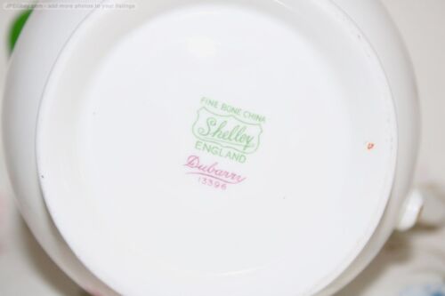 Officiel EXTRÊMEMENT RARE service à thé vert Shelley China Dubarry 13396 théière cruche assiette trio