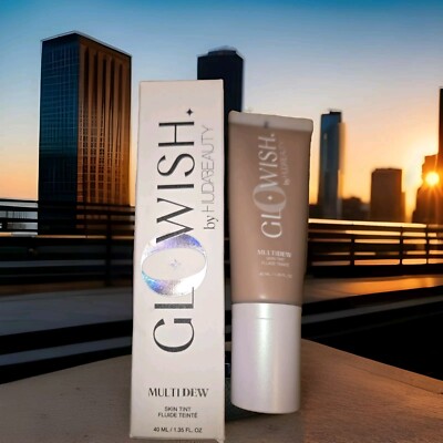 HUDA BEAUTY GloWish Multidew Skin Tint Shade 07 Tan Light 1.35 oz Foundation NEW