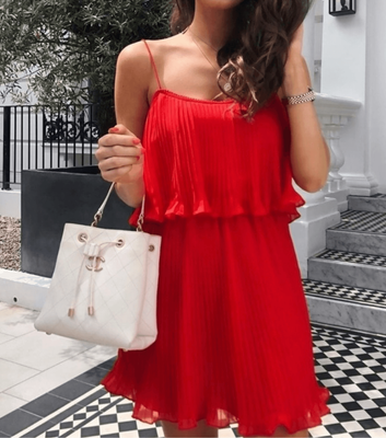 Zara pleated red dress | eBay