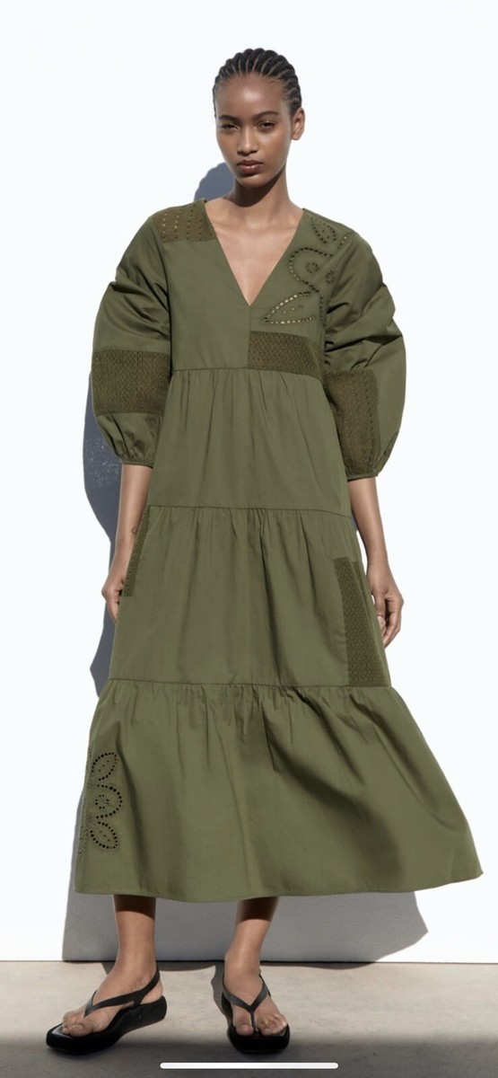 100% Authentic ZARA Embroidered Poplin Midi Dress Size: XS | eBay
