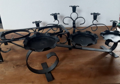 Lot (3) Cast Iron Black Candelabra Candle holders different sizes styles pillar