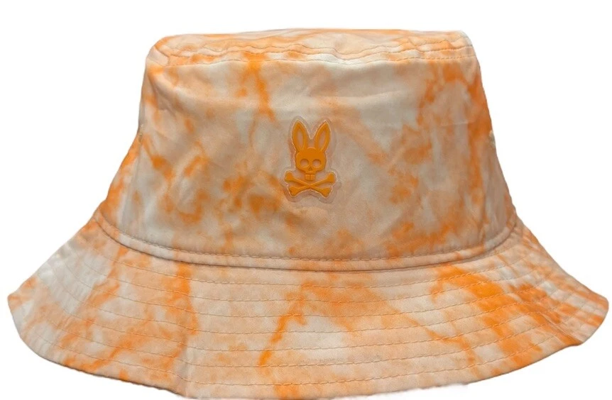 NWT PSYCHO BUNNY Hempstead Logo Bucket Hat Tie Dye Orange OS